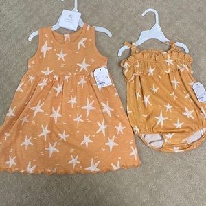 NWT- baby girl and big sister matching orange sea star dresses